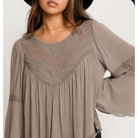 Ultra Pink Taupe L Blouse – Lightweight Boho Lace Cottagecore Statement - Picture 2 of 12
